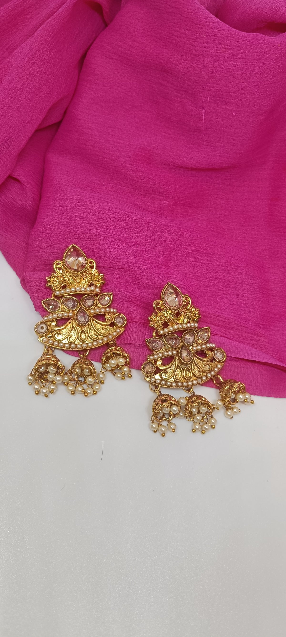 Antique Gold Dangler Earrings with Pearl Tassels