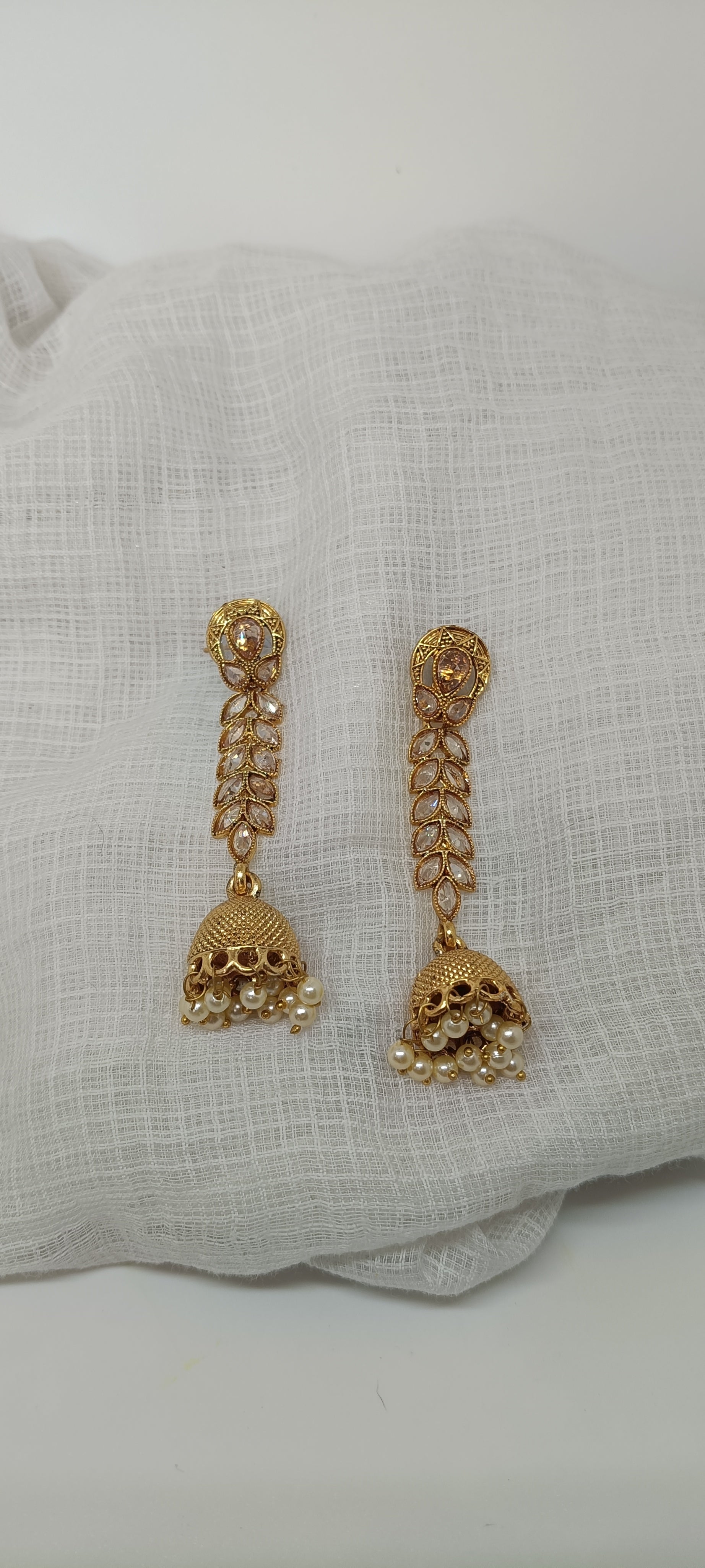 Gold Mirror Drop Jhumka Earrings