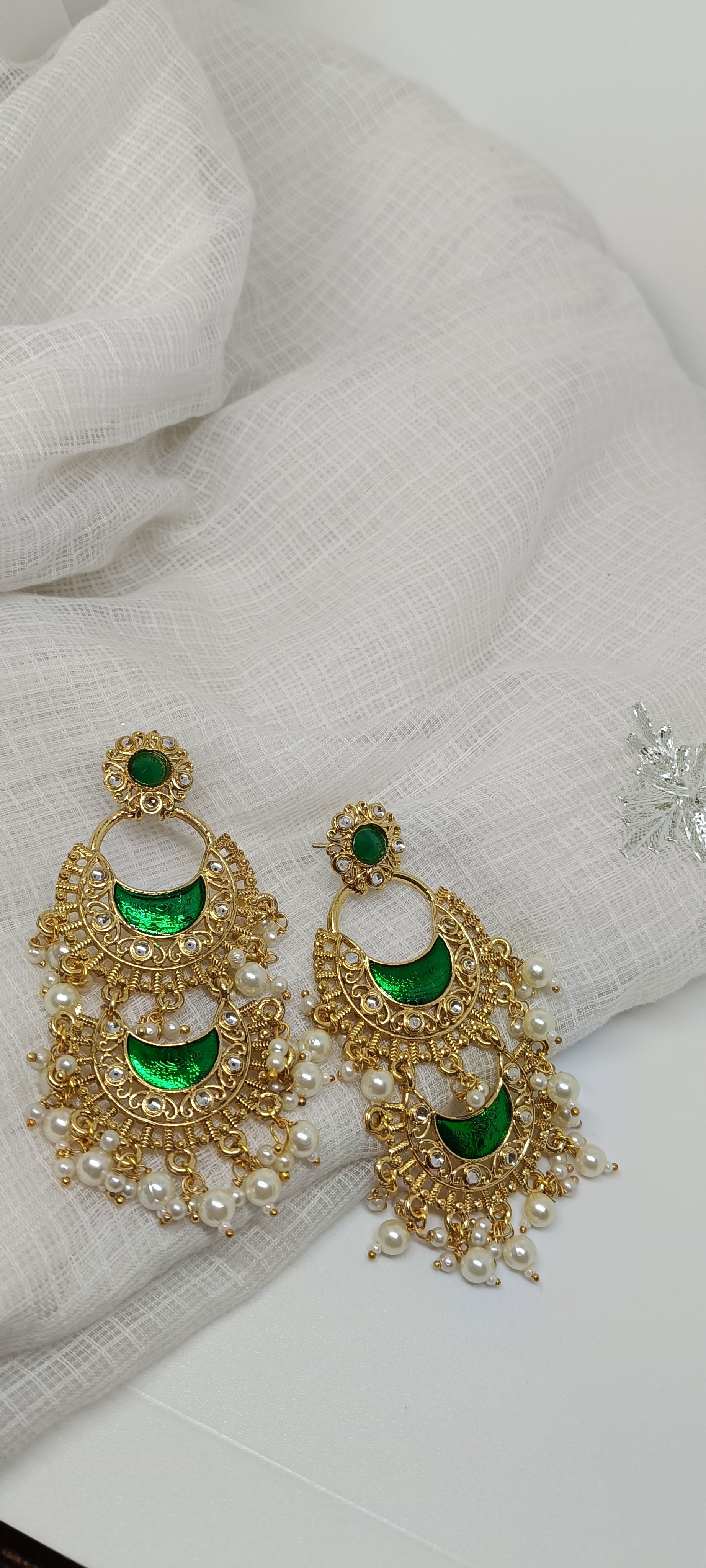Long Double Layered Green Earrings