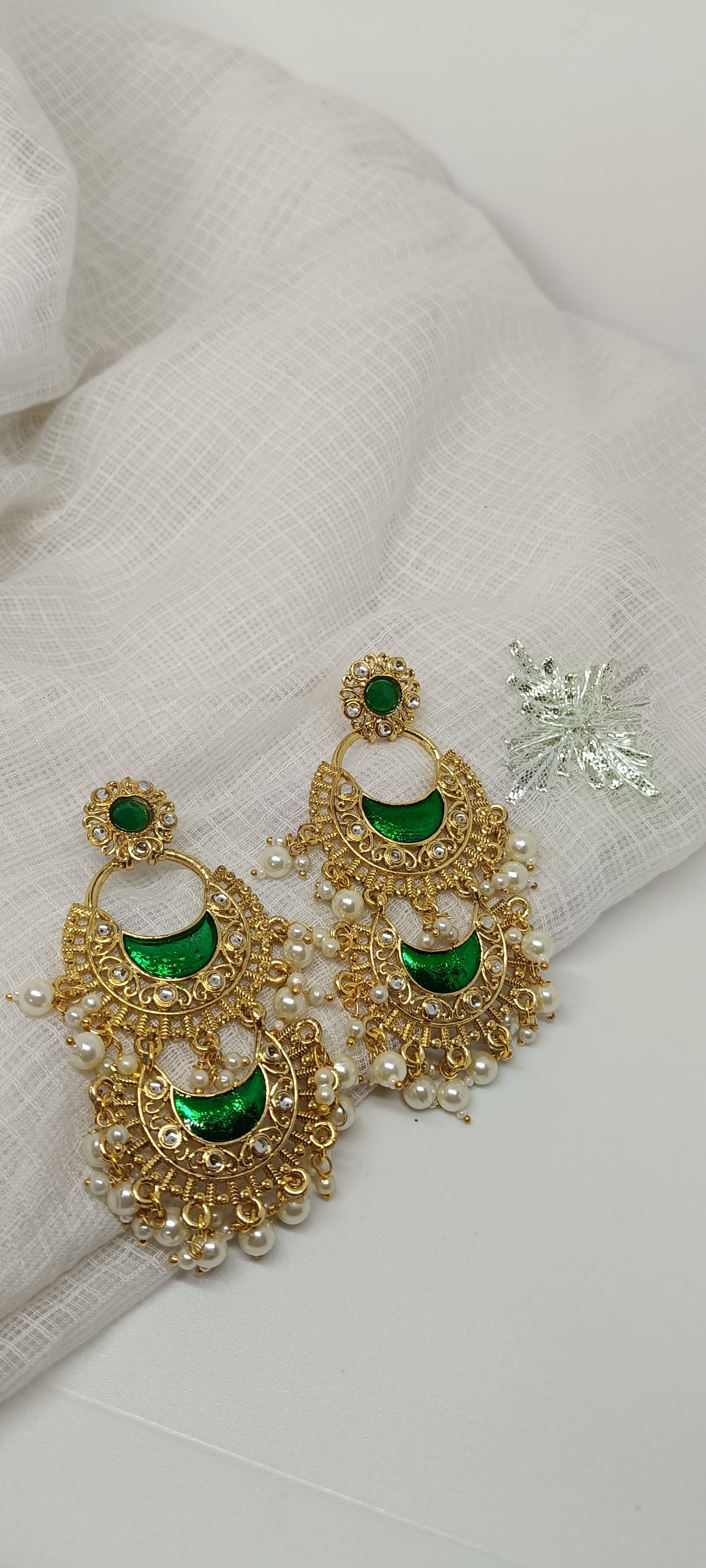 Long Double Layered Green Earrings