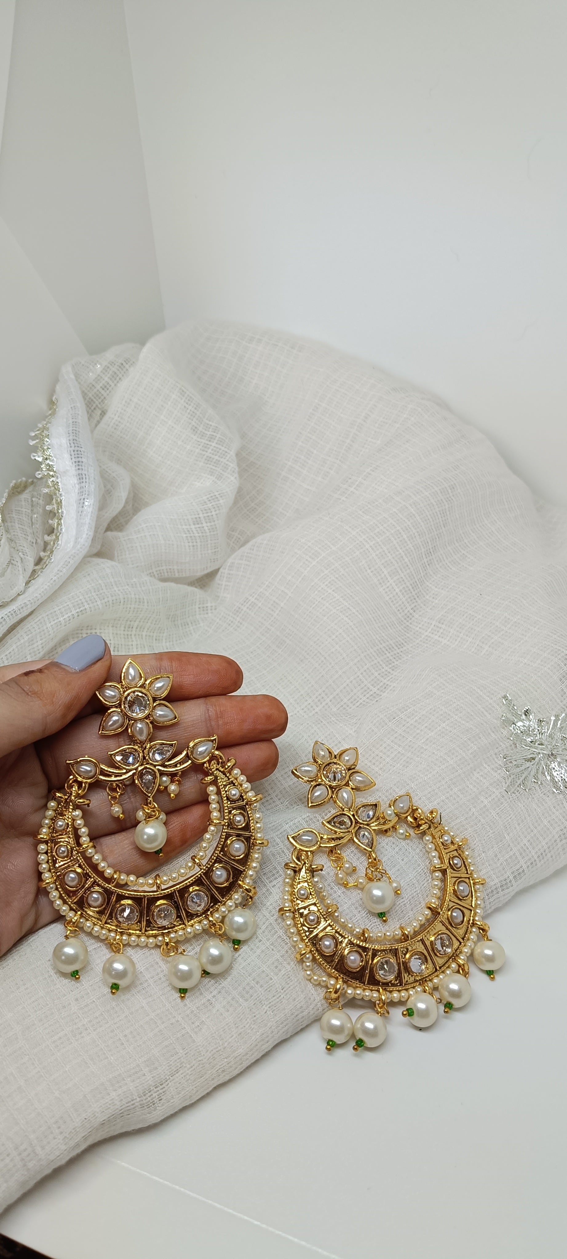 Classic Pearl & Gold Chain Jhumkas