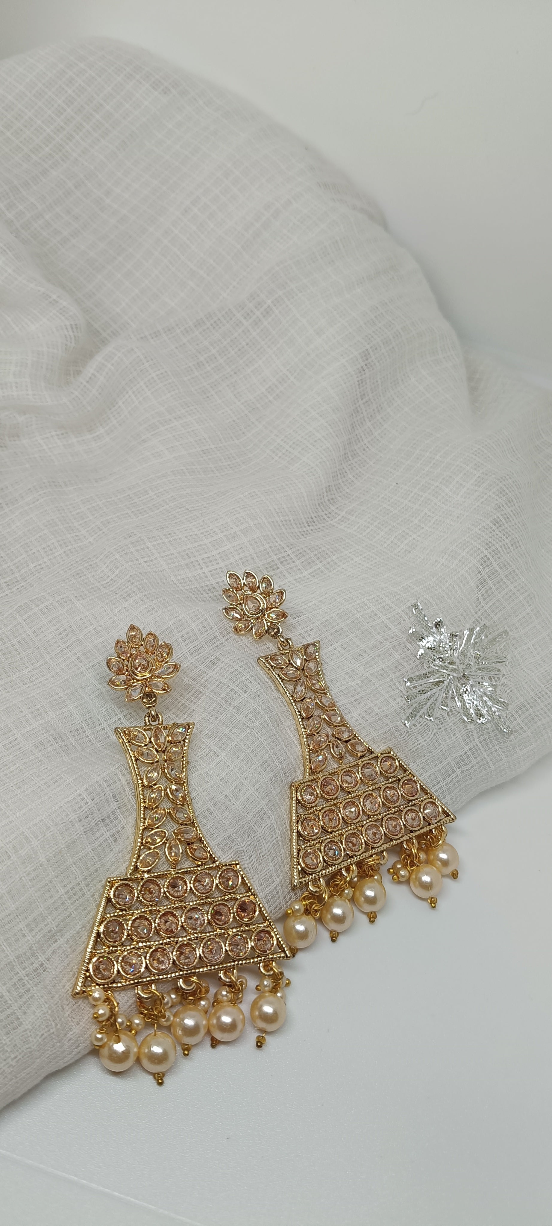 Peach & Gold Fan Style Earrings