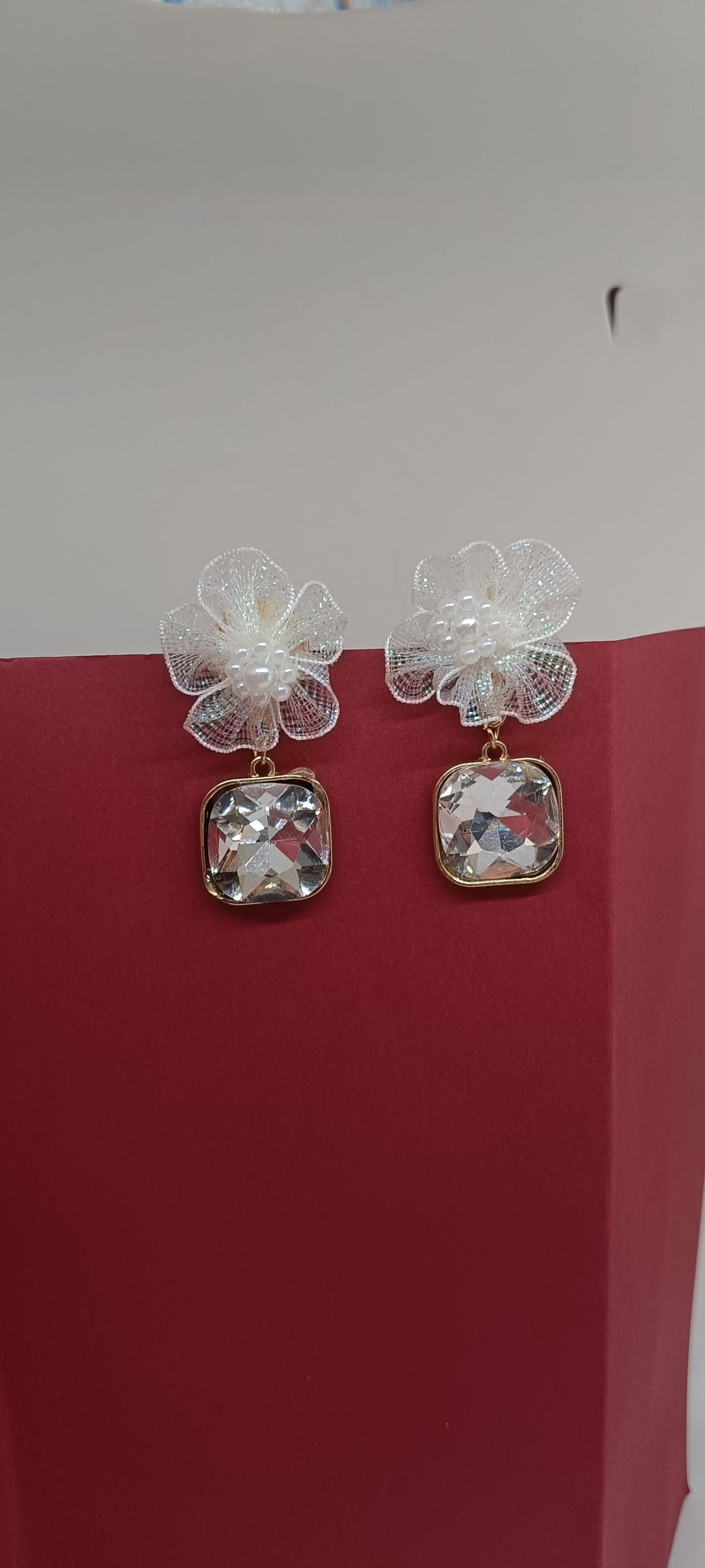 White Flowered Earrings