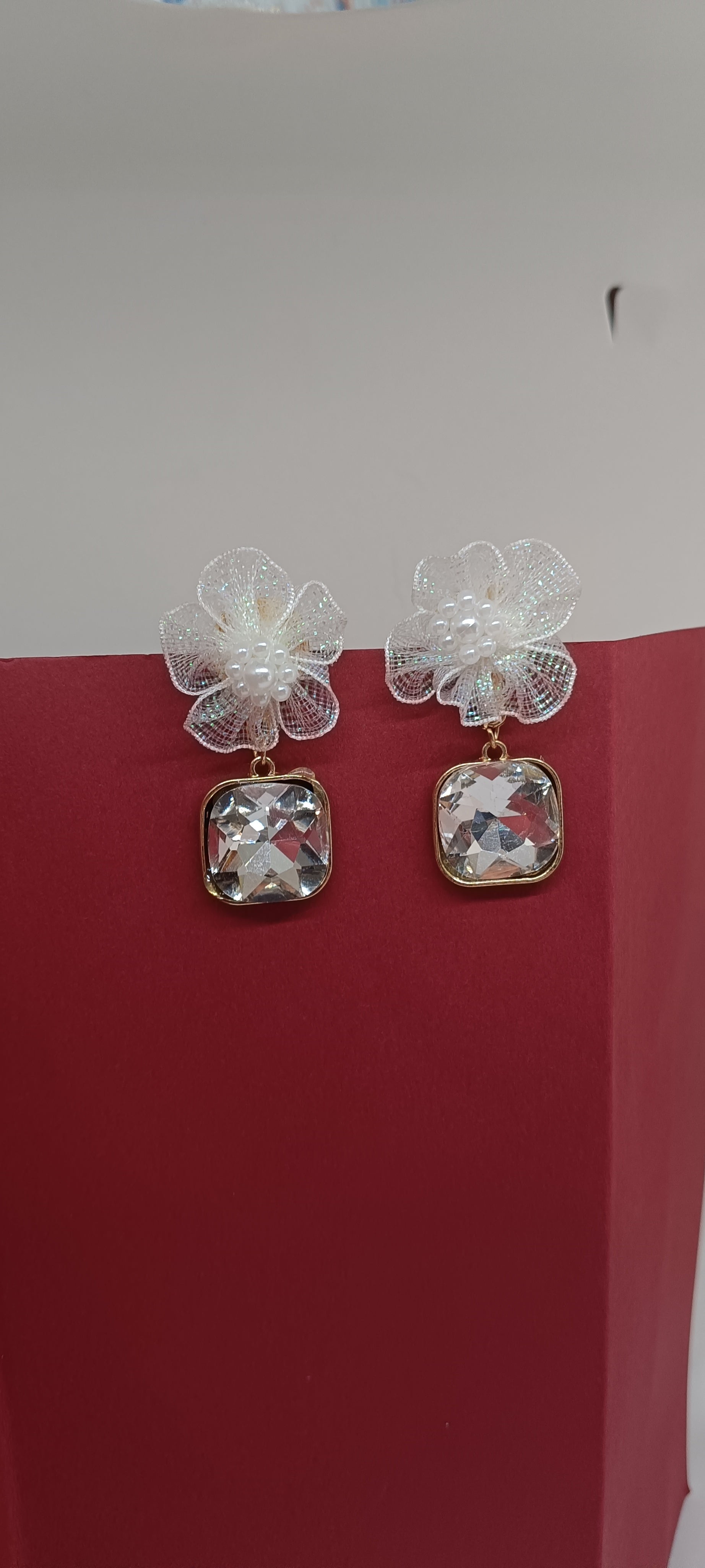 White Flowered Earrings