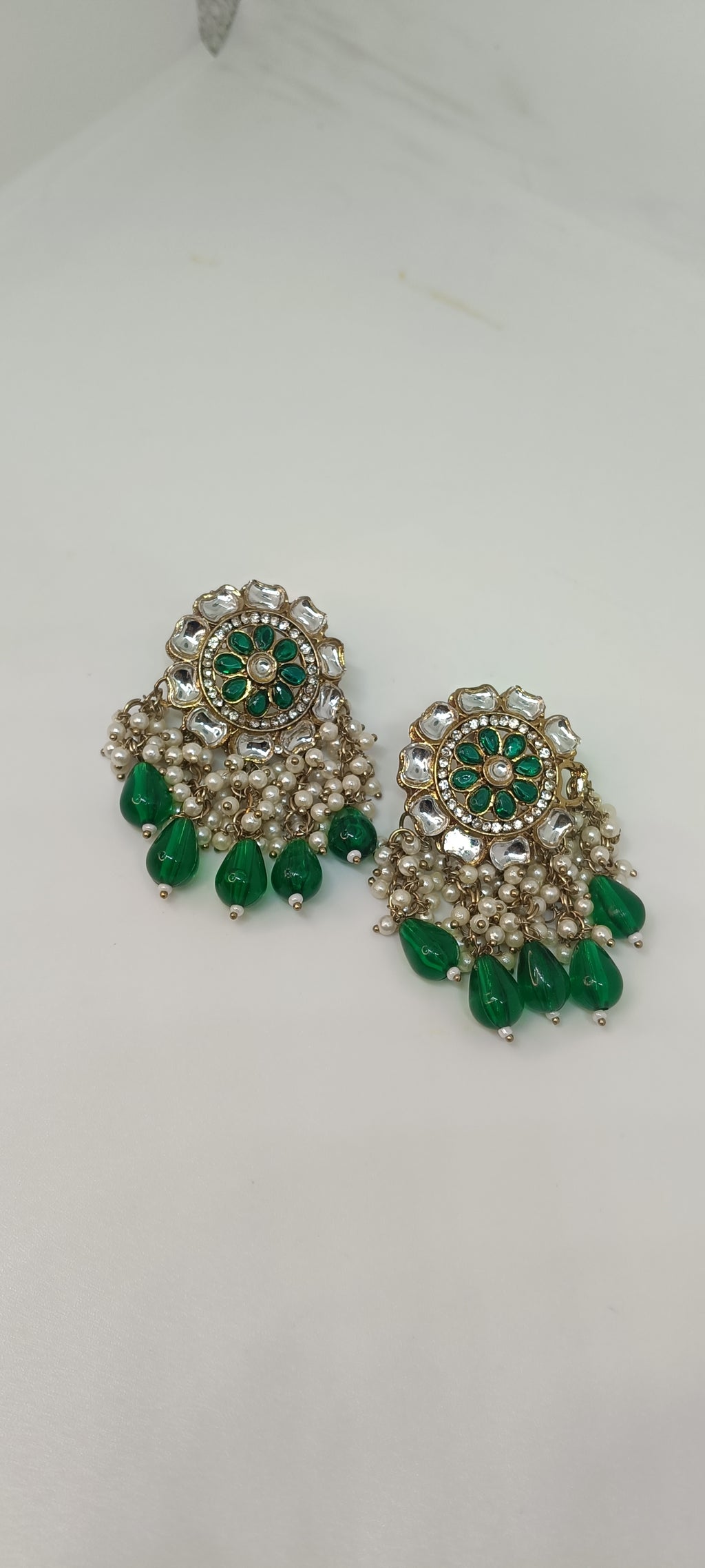 Cream & Green Party Earrings