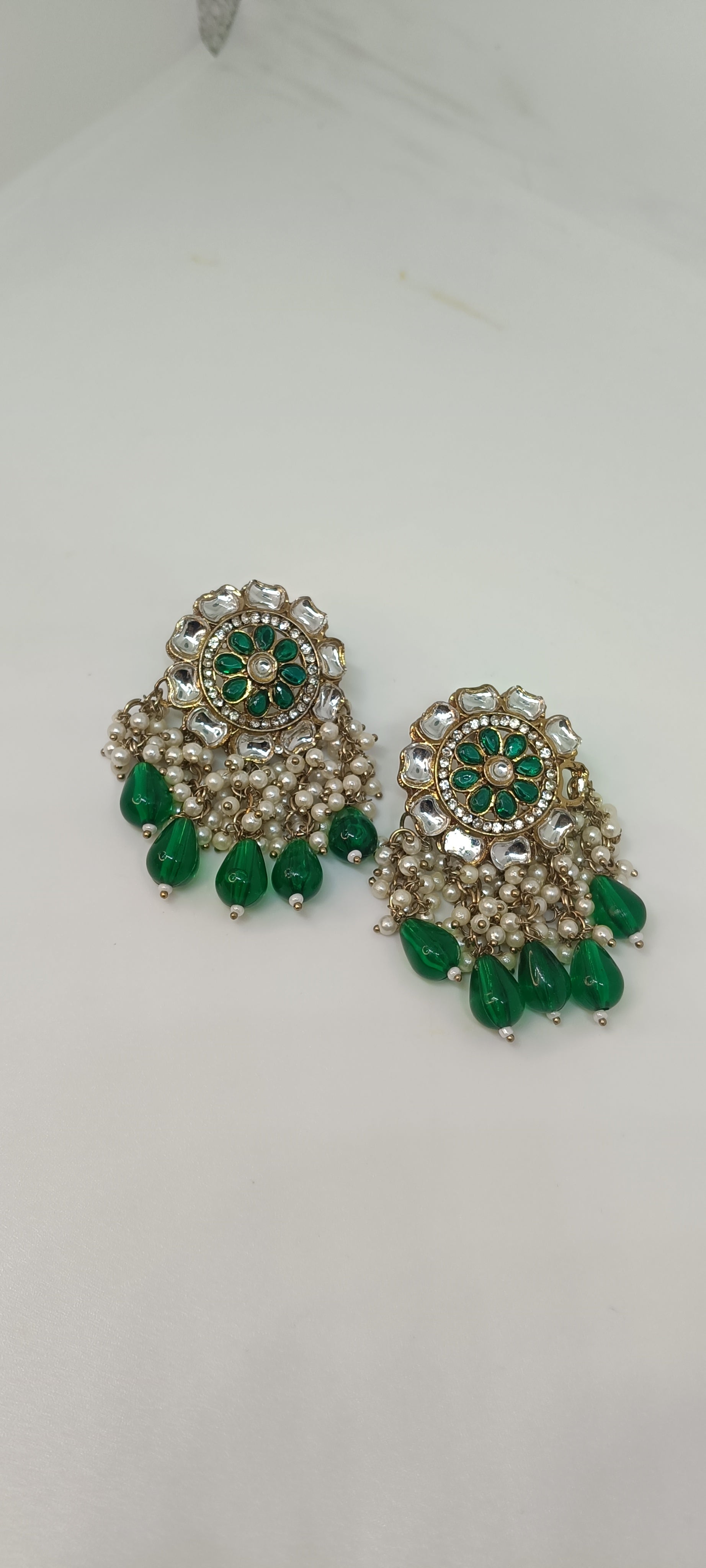 Cream & Green Party Earrings