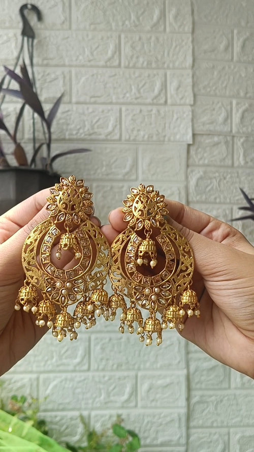 Antique Finish Golden Jhumka Chandbali