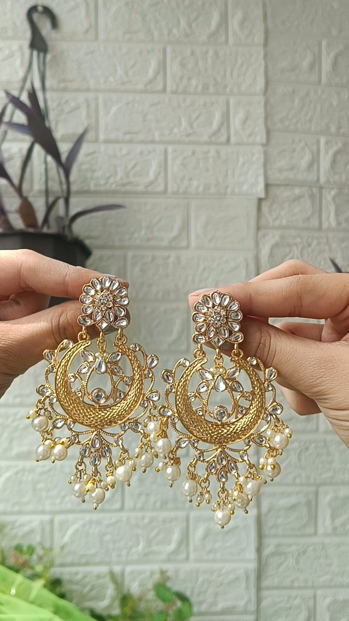 Golden Crescent Moon Chandbali Earrings