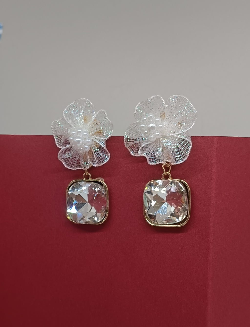 White Flowered Earrings